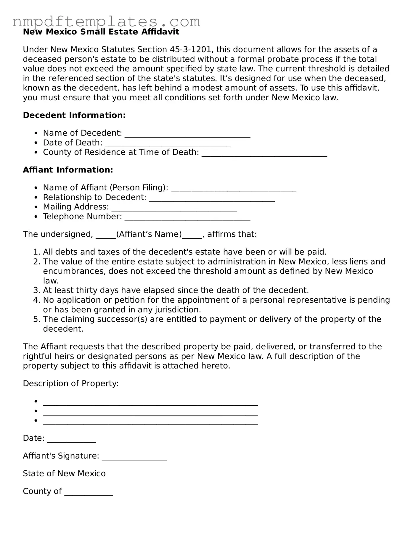 Free New Mexico Small Estate Affidavit Form