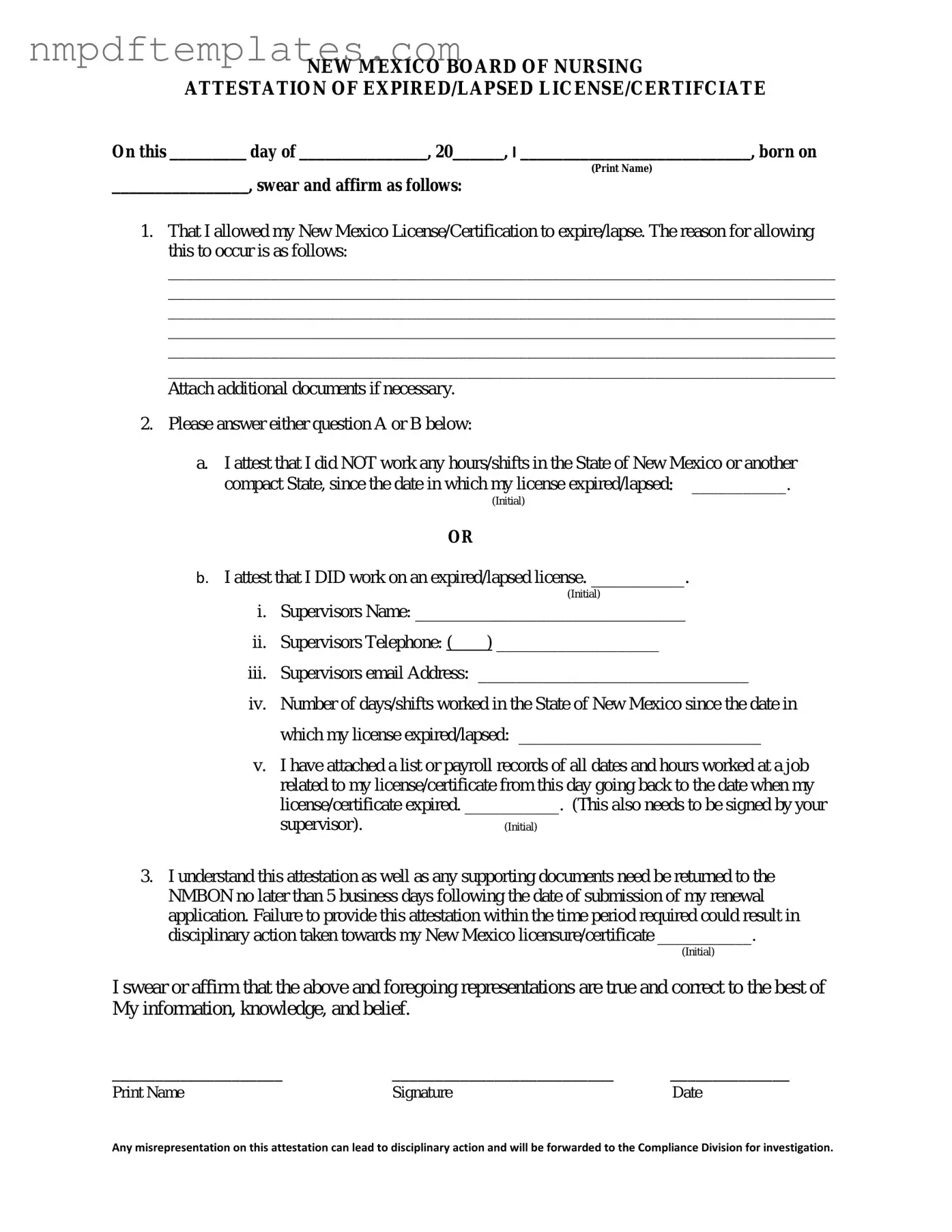 Official New Mexico Board Of Nursing Template