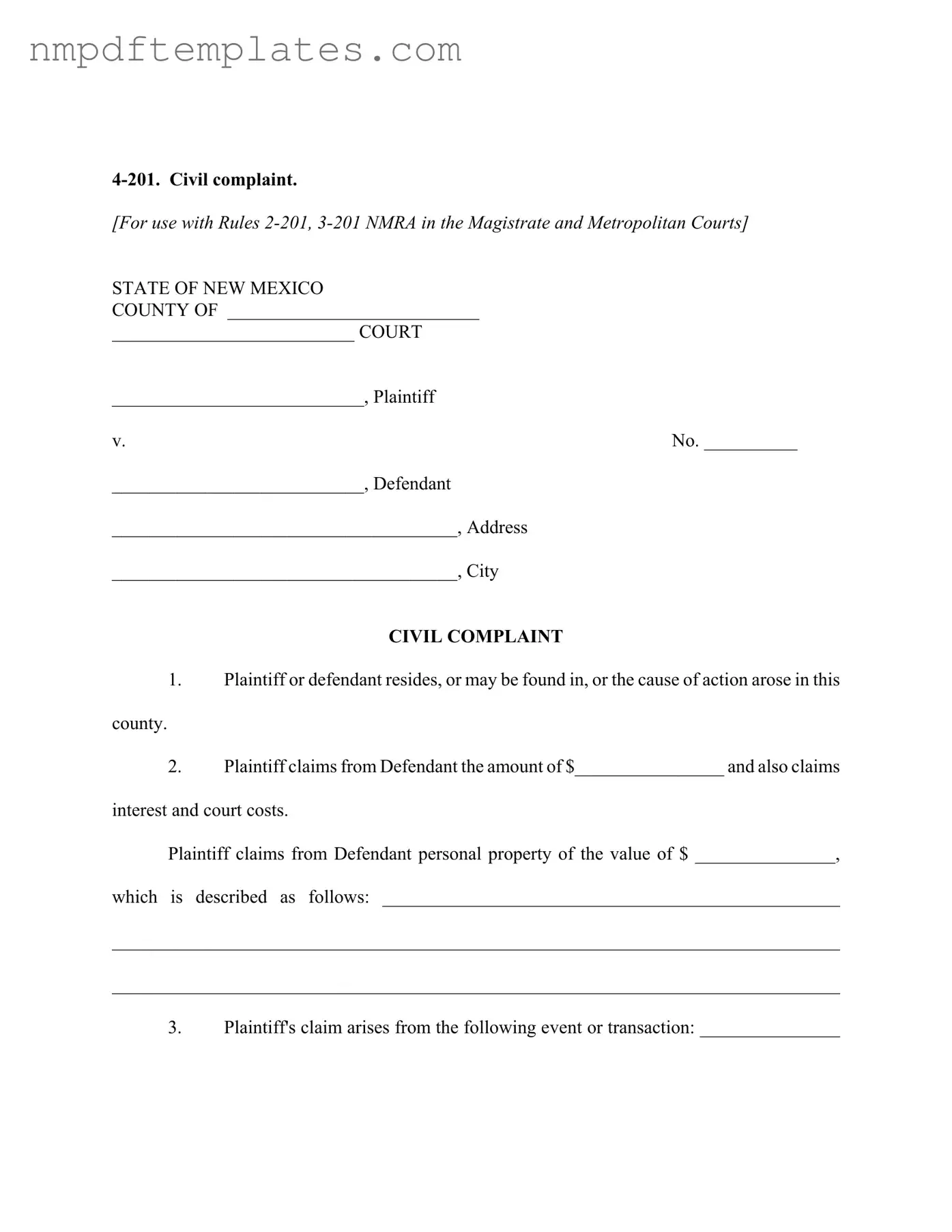 Official New Mexico Civil Template