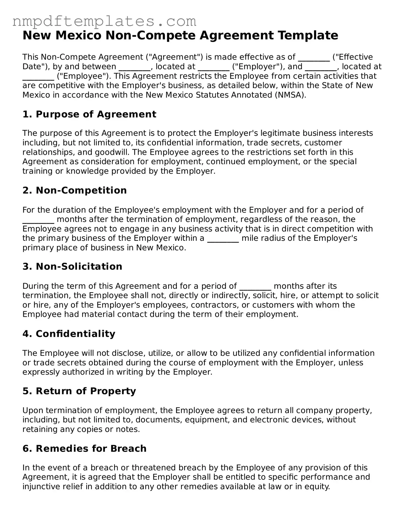 Free New Mexico Non-compete Agreement Form
