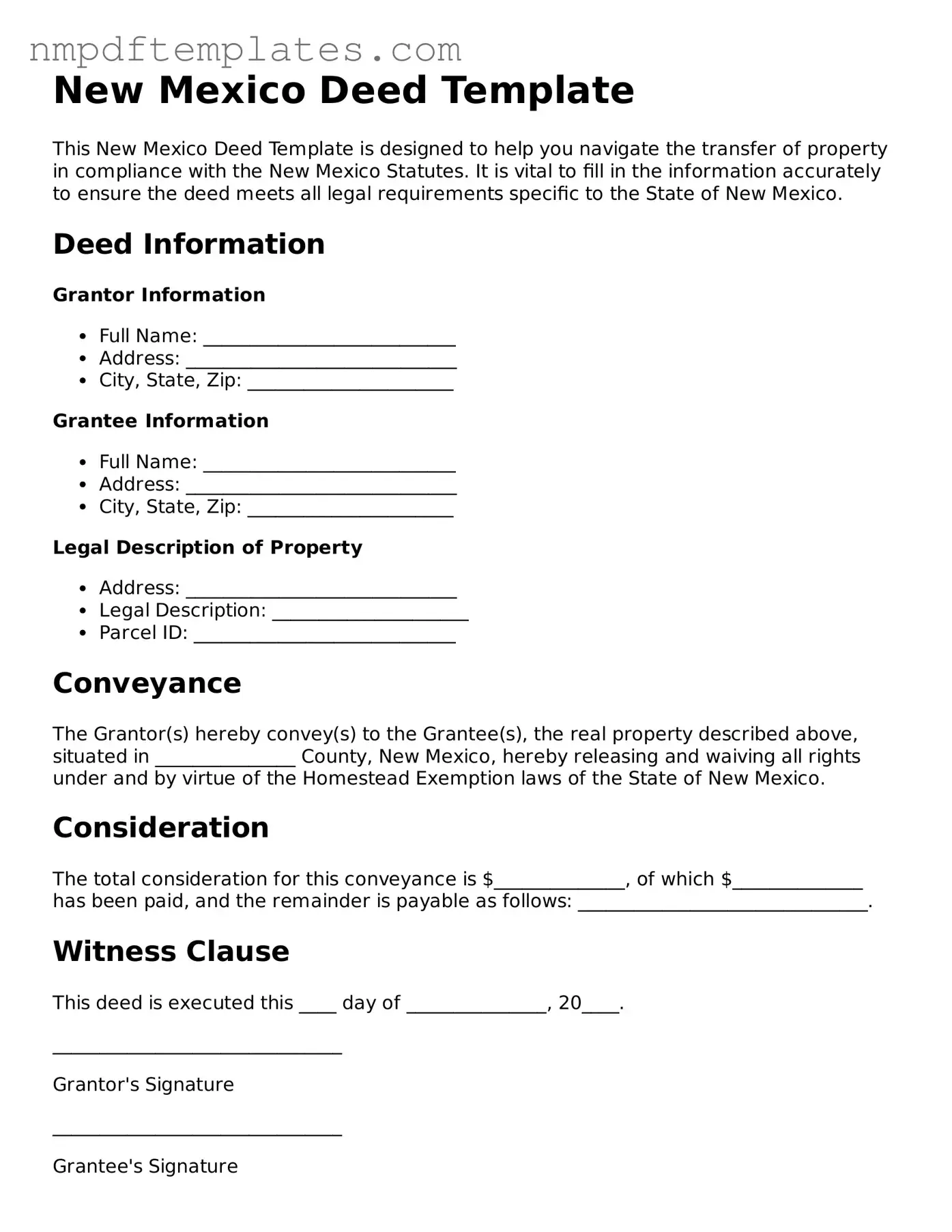 Free New Mexico Deed Form