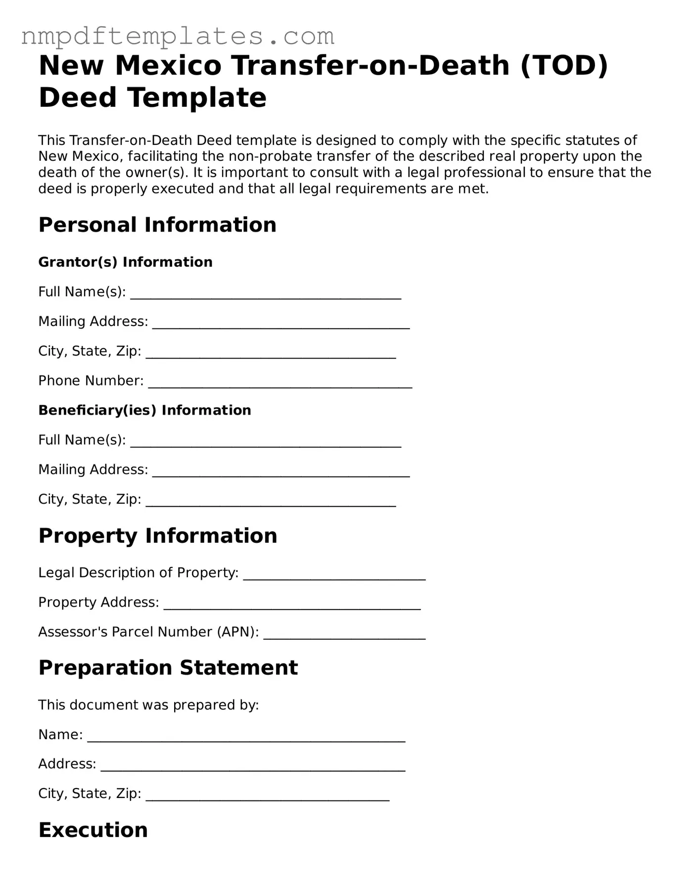 Free New Mexico Transfer-on-Death Deed Form