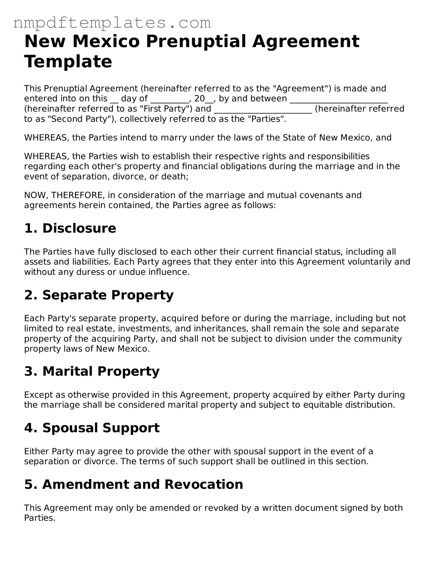 Free New Mexico Prenuptial Agreement Form