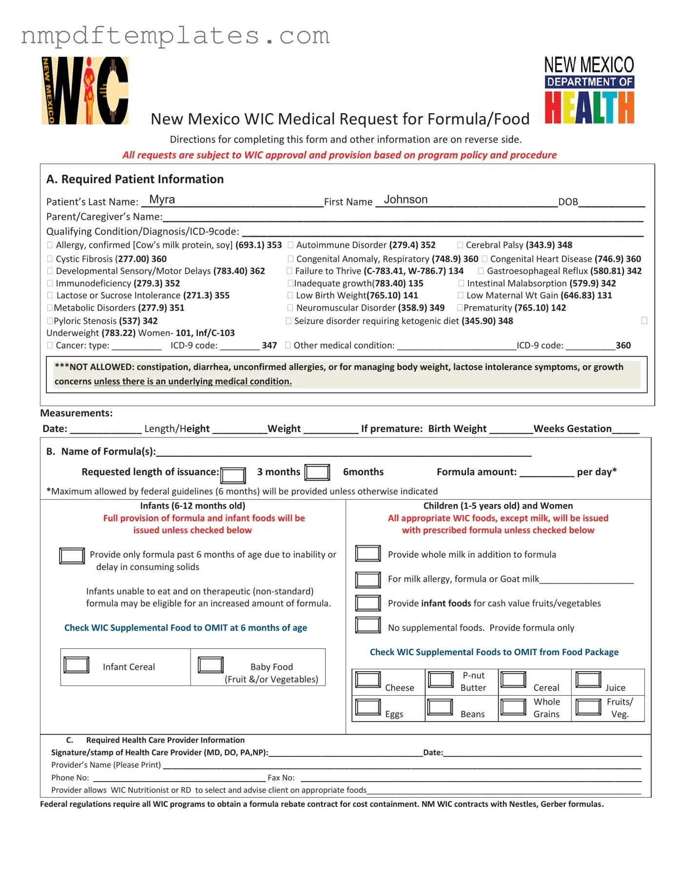 Official New Mexico Wic Prescription Template
