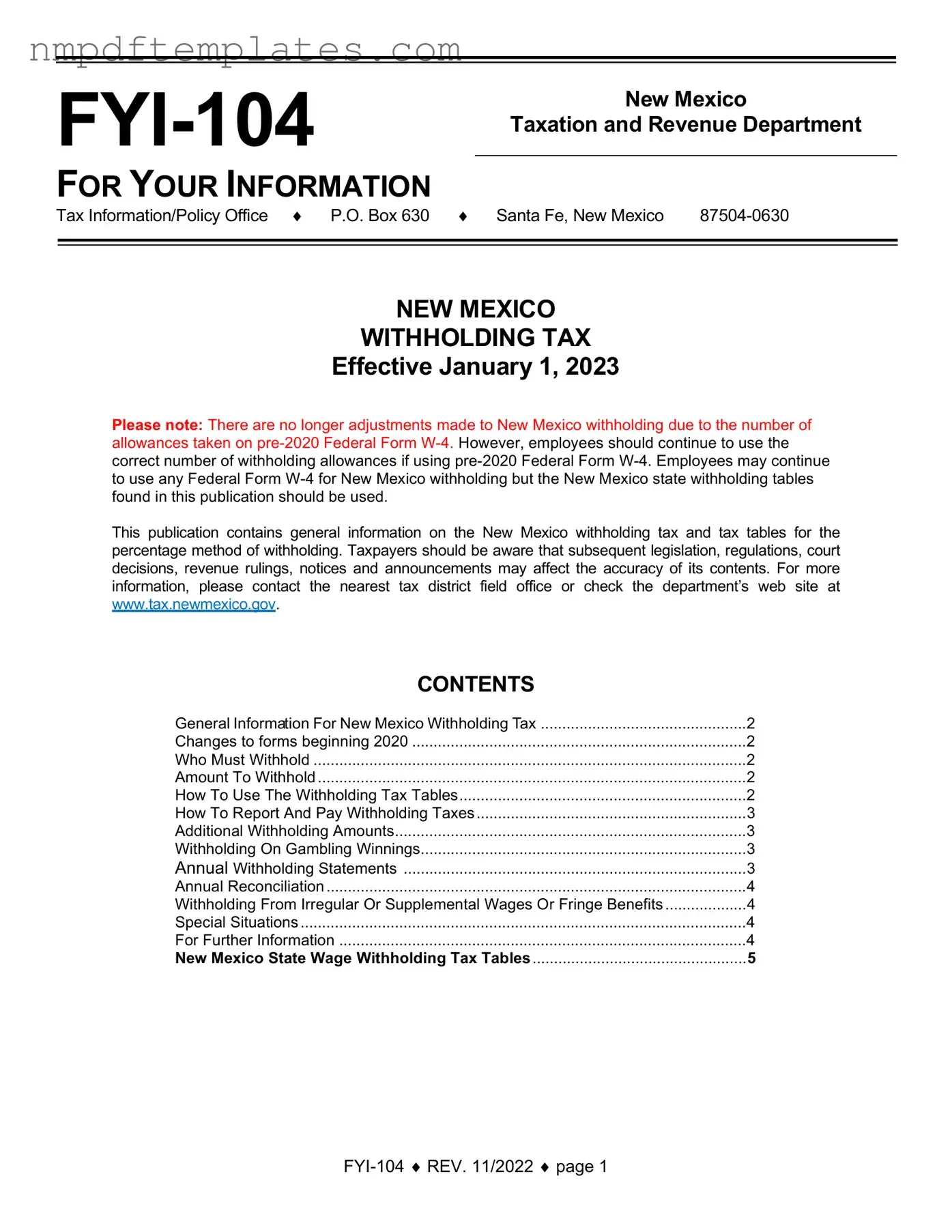 Official New Mexico Withholding Template