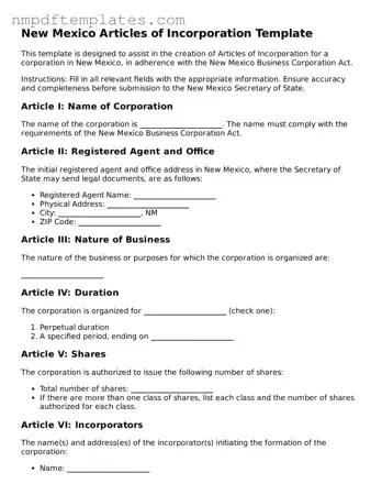 Free New Mexico Articles of Incorporation Form