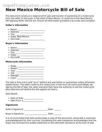 Free New Mexico Motorcycle Bill of Sale Form