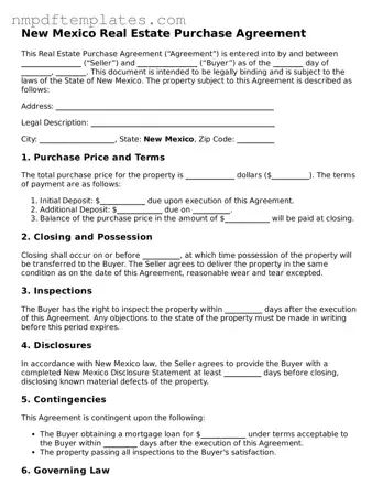 Free New Mexico Real Estate Purchase Agreement Form
