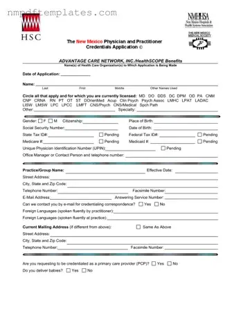 Official New Mexico Credentialing Application Template