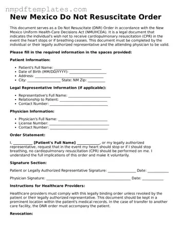 Free New Mexico Do Not Resuscitate Order Form