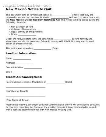 Free New Mexico Notice to Quit Form