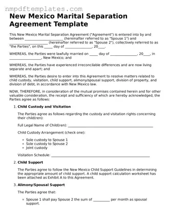Free New Mexico Marital Separation Agreement Form