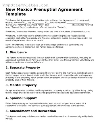 Free New Mexico Prenuptial Agreement Form