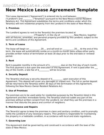 Free New Mexico Lease Agreement Form