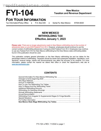 Official New Mexico Withholding Template